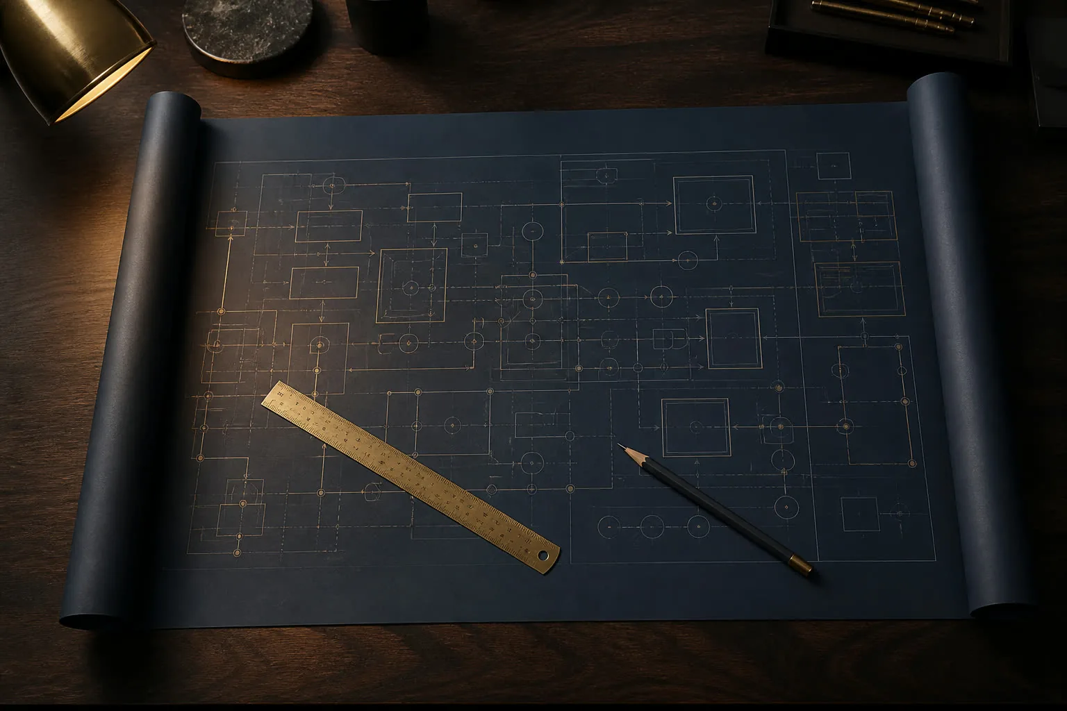 The system blueprint on a desk